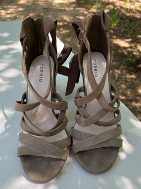 torrid Taupe Suede Strappy Lace-Up Heels